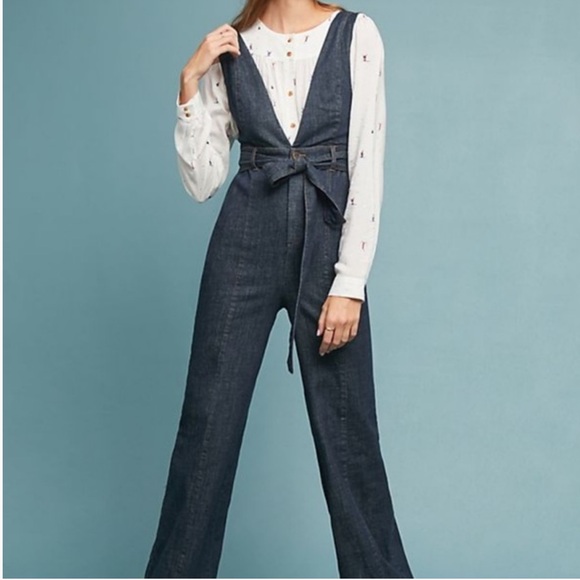 ANTHROPOLOGIE Pilcro Wide Leg Trouser Jumpsuit Denim Letterpress - Picture 2 of 10